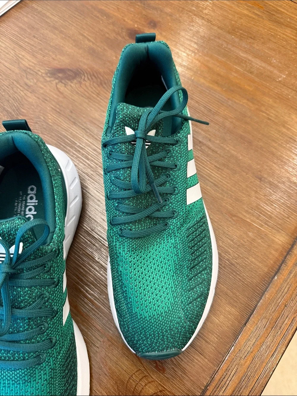 adidas Men’s Green Knit Sneakers with White Stripes
